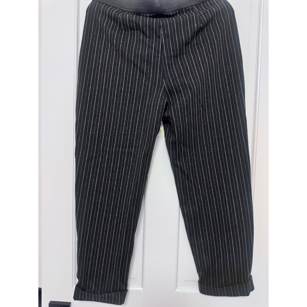 Loft Outlet Pinstripe Pull On Cuffed Ankle Pants Black White Women M Career Chic